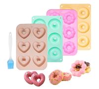 4 pcs Moule Donuts Silicone Donut Maker Antiadhésif avec Pinceau de Cuisine | Moules en Silicone Pâtisserie, pour Biscuits, Bagels, Gâteaux, Muffins et Brioches