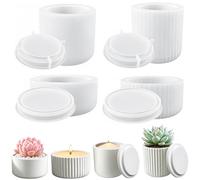 4 Pcs Moules en Silicone avec Couvercle en Résine Époxy Bougeoir Vase Petits Moules Moulage en Étain avec Couvercle Pot Fleurs Succulentes Moule en Béton Boîte Rangement Ronde Plâtre Moule pour DIY