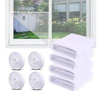 4 Pcs Moustiquaire Fenetre, 150x130cm Moustiquaire pour fenêtre, Toile Moustiquaire Découpable avec 4 rouleaux de bandes autocollantes, Filet Écran Insecte (Blanc)