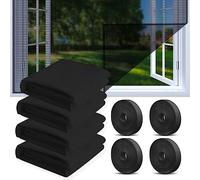 4 Pcs Moustiquaire Fenetre, 150x130cm Moustiquaire pour fenêtre, Toile Moustiquaire Découpable avec 4 rouleaux de bandes autocollantes, Filet Écran Insecte (Noir+)