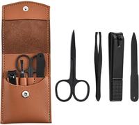 4 Pcs Nail Scissors Set Nail Scissors Eyebrow Tweezers Cosmetic Scissors And Nail File Nail Care Kit In Leather Case Nail Kit For Men And