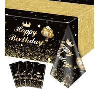 4 Pcs Nappes De Fête Noires Et Dorées - Décorations D'anniversaire Or Noir Nappe De Table Rectangulaire Décorations De Table D'anniversaire Pour Garçon Fille, 130 X 220cm