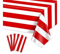 4 Pcs Nappes Verticales À Rayures Rouges Et Blanches, Nappe De Carnaval Nappes en Plastique Jetables À Rayures Rouges pour Fête À Thème De Carnaval, Soirée Cinéma, Anniversaire, 220 X 130 Cm
