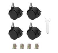 4 Pcs Nylon Swivel Caster With Brake M7.5 Threaded Rod Nut And Wrench-Black