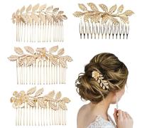 4 PCS Peignes à Cheveux Décoratifs Or Coiffes,Or Accessoires de Cheveux de Feuille Morceau,Peigne Feuilles Accessoires de Coiffure,adapté à la Conception de Coiffure, adapté aux Femmes