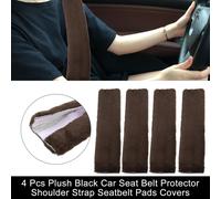 4 Pcs Peluche Voiture Siège Ceinture Protecteur Coussinet Doux Confortable Couvre Marron