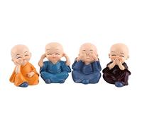 4 Pcs Petits Moines Résine Artisanat, Miniature Mignon Kung Fu Moine Statue Bébé Petit Moine Sculpture Bébé Bouddhas Résine Artisanat Ornement pour Voiture Décor À la Maison