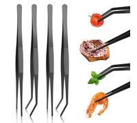 4 PCS Pinces de cuisson inox longues，Pince Cuisine Inox Professionnel，Pince de Chef, pince à barbecue，pour Cuisiner Griller et Cuire，les familles, la cuisine，ustensile de cuisine