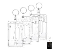 4 Pcs Porte Badges, Porte Carte Transparent Rigide Porte-Badge Vertical à Avec Fente protection Plastique Avec Cordon pour ID D'école de Bureau Cartes de Crédit Licences Passes(4 Porte-clés)
