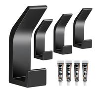 4 Pcs Porte Manteau Mural, Crochet Adhesif Mural en Aluminium, Patere Murale Auto-Adhésif, Idéal pour Cuisine, Salle de Bain et Bureau, Porte Serviette sans Perçage, Accroche Torchon Cuisine（Noir）