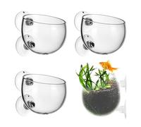 4 Pcs Pot Plante Aquarium, 6x7cm, Pot Aquatique Verre avec 8 Ventouse, Tasse Alimentation Aquarium, Pot de Fleurs, Mini Jardinière pour Aquascape d'Aquarium Hydroponiques Terrarium Décor, Transparent