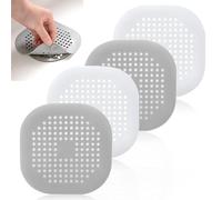 4 Pcs Protection de Drain de Silicone,Protection de Drain Filtre Evier, Filtre Evier de Cuisine avec Ventouse,Universel Filtre à Cheveux，Filtre D'éVier de Cuisine Et Salle de Bain (Blanc + Gris)