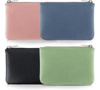 4 Pcs Pu Leather Coin Purse With Zipper Lychee Pattern Coin Purse For Men Women Credit Card Id Key Earphone Lipstick Blue Pink, Blue, Pink, Green, Black, Fashion