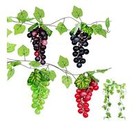4 Pcs Raisin Artificiel et 2 Pcs Vignes, Grappe Raisin Artificielle, Faux Raisin Raisins Artificiels pour Mariage Vin Cuisine Centre de Table