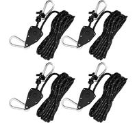 4 Pcs Reflective Tent Rope,4mm Ratchet Ropes With Hooks,5m Lightweight Camping Rope For Tent,Paracord Rope With Pulley For Awning,Tent,Tarpaulin,Outdoor Hiking (Black)