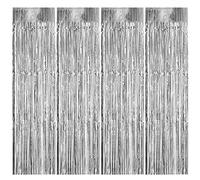 4 Pcs Rideaux à Franges en Aluminium, 1m x 3m MéTalliques Tinsel, Argent Clinquant Métallique, Auto-Adhésives Frange Brillant pour Décorations Fête Anniversaire, Bal, Mariage