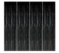 4 Pcs Rideaux à Franges en Aluminium, 1m x 3m Métalliques Tinsel, Noir Clinquant Auto-Adhésives, Brillant pour Décorations Fête Anniversaire, Bal, Mariage (Noir)