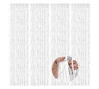 4 Pcs Rideaux à Franges en Aluminium, 1m x 3m Métalliques Tinsel, Noir en Clinquant, Auto-Adhésives Frange Brillant pour Décorations Fête Anniversaire, Bal, Mariage (Blanche)