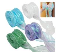 4 PCS Rubans Rubans de Satin 40mm x 9m, Ruban en Organza ScintillantBlanc, Bleu Vert, Violet, Rouleaux Ruban Coloré pour Mariage, Emballage Cadeau, DIY, Déco Fleur, Tresse, Tarte