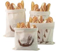 4 Pcs Sacs à Pain en Lin Bio Réutilisables, 30 x 40cm Bread Bag, Non Blanchis, avec Cordon pour Stockage Naturel du Pain, Baguette, Fruits, Légumes