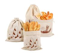 4 Pcs Sacs à Pain en Lin Naturel Non Blanchi, Grand Sac à Pain Réutilisable avec Cordon de Serrage pour Baguette et Pain Artisanal, Idéal pour Conservation Fraîcheur et Rangement Cuisine Zéro Déchet
