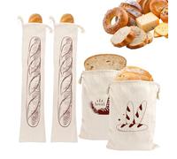 4 Pcs Sacs à Pain en Lin, Vlecexs Bread Bag Réutilisables, Sac de Rangement Pour Pain de Grande Capacité, Sac à Pain Tissu Avec Cordon de Fermeture pour Conservation Fraîcheur Baguette Légumes Fruits