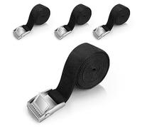 4 Pcs Sangles d'Arrimage Courtes - 4 x 2 m, Noires, Avec Boucle de Serrage à Cliquet - Pour Porte-vélos, Paquet de Bagages Extrêmes, Camping