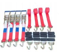 4 pcs. sangles de serrage avec cliquet + crochets + sangles trapézoïdales pour le transport de voitures Sangles d'arrimage de roues