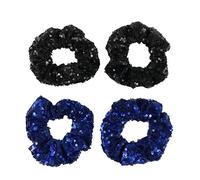 4 Pcs Sequin Hair Scrunchie Hair Bobbles Metallic Elastics Ponytail Holders Hair Wrist Ties Bands Cloth Scrunchies for Show Gym Dance Party Club Girl Women (Black+Blue)