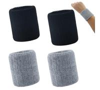 4 Pcs Serre Poignets Wristbands pour Sports Sweatbands Absorbants pour Foot-Ball Basket-Ball Sport Athlétique Fonctionnement(Gris et Noir