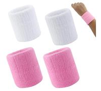 4 Pcs Serre Poignets Wristbands pour Sports Sweatbands Absorbants pour Foot-Ball Basket-Ball Sport Athlétique Fonctionnement(Rose et Blanc