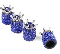 4 pcs/set Crown Crystal Car Tire Valve Stem Caps Theftproof Wheel Tyre Tyre Airtight Cover Dark Blue