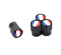 4 Pcs/Set Pneumatique Valve Caps France Drapeau National en Alliage D'aluminium/Cuivre pour Voitures (Noir)