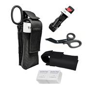 4 Pcs/Set Tourniquet D'application de Combat de Premiers soins Noir Cisaillement du Traumatisme Molle Pouch 50 D'alcool Désinfectant Pads-Élément Idéal pour premier Intervenant, EMT, Ambulanciers