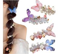 4 Pcs Soft Elastic Spiral Hair Ties,Butterfly Colorful Telephone Cord Hair Ties,Twisted Hairs Wire Pony Hairwire,for Thick Hairs Ponytail Holders Accessories for Women