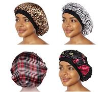 4 PCS Sommeil Cap Nuit Satin Bonnet Large Bande Élastique Doux Chapeau Perte De Cheveux Chemo Casquettes Dormir Tête Couverture Soyeux Turban Douche Bain Chapeaux