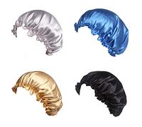 4 PCS Sommeil Cap Nuit Satin Bonnet Large Bande Élastique Doux Chapeau Perte De Cheveux Chemo Casquettes Dormir Tête Couverture Soyeux Turban Douche Bain Chapeaux