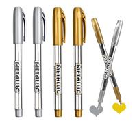 4 Pcs Stylos Marqueurs Métalliques Or et Argent, Pointe Fine de 1.5 mm, Porte-Stylo Portable, Encre de Haute Qualité, Séchage Rapide, pour sur Papier, Verre et Bois Scrapbooking DIY Album Calligraphie