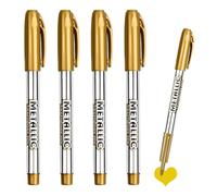 4 Pcs Stylos Marqueurs Métalliques Pointe Fine de 1.5 mm, Porte-Stylo Portable, Encre de Haute Qualité, Séchage Rapide, pour sur Papier, Verre et Bois Scrapbooking DIY Album Calligraphie (Doré)