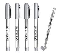 4 Pcs Stylos Marqueurs Métalliques Pointe Fine de 1.5 mm, Porte-Stylo Portable, Encre de Haute Qualité, Séchage Rapide, pour sur Papier, Verre et Bois Scrapbooking DIY Album Calligraphie (Argenté)