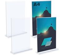4 Pcs Support de Panneau en Acrylique, Support de Table A4 en T a un Design en Forme de T, Support Acrylique Transparent a4 a Base en Acrylique, Support pour Menu A4 pour Restaurant/Menu/Hôtel(21*5cm)
