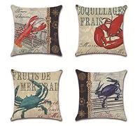 4 Pcs Taie d'oreiller,Housses de Coussin Velours Carré Motif Double Face avec Fermeture Éclair Cachée Coussins Décoratifs Maison pour Chambre Salon Bureau Housse de Coussin 35x35cm Homard De Crabe