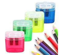 4 Pcs Taille Crayon avec Reservoir en Plastique, Coloré Taille-Crayon Manuel Double Trou avec Couvercle, pour Enfants Étudiants Adultes, Taille Crayons Portable pour École Bureau