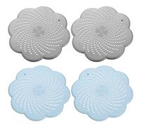 4 Pcs Tamis d'Écoulement en Silicone Universels, Protection de Drain de Silicone,Attrape Cheveux Douche et Filtre Cheveux Baignoire,pour Évier, Cuisine et Douche - 2 Gris&2 Bleus