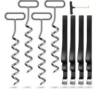 4 Pcs Trampoline Anchor Set Swing Spiral Anchor Pegs with Straps Trampoline Anchors Steel Anchor