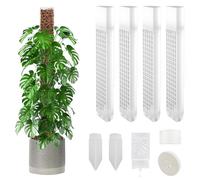 4 Pcs Tuteur Monstera avec Insertion Terre & Aide Arrosage, 25cm Bâton Mousse Plastique Empilables, Tuteurs pour Plantes Grimpantes Intérieur Support, Sphaigne Jardin pour Lierre & Treillis (Blanc)