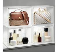 4 Pcs Vitrine Acrylique Transparente avec LED 36x22x27cm Boîte d'Exposition avec Porte Magnétique Anti-Poussière Vitrine Présentoir