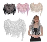 4 PCS Voiles Mantille Catholique Triangle Floral Dentelle Couvre-chef Écharpe avec Gland Chapelle Voiles Catholiques Décoratifs pour Femmes Mariage de Messe Demoiselle d'honneur