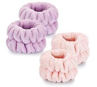 4 Pcs Wrist Towels for Washing Face-Dorbetar, Microfiber Wrist Bands for Washing Face, Spa Wristbands for Washing Face, Fluffy Towel Bands, Arm Bands for Washing Face for Woman Children（Purple,Pink）