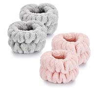 4 Pcs Wrist Towels for Washing Face-Dorbetar, Microfiber Wrist Bands for Washing Face, Spa Wristbands for Washing Face, Face Wash Wristbands, Arm Bands for Washing Face for Woman Children（ Pink，Gray）